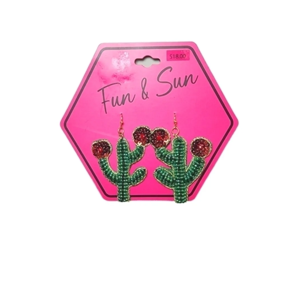 FUN & SUN Sequined Cactus Earrings